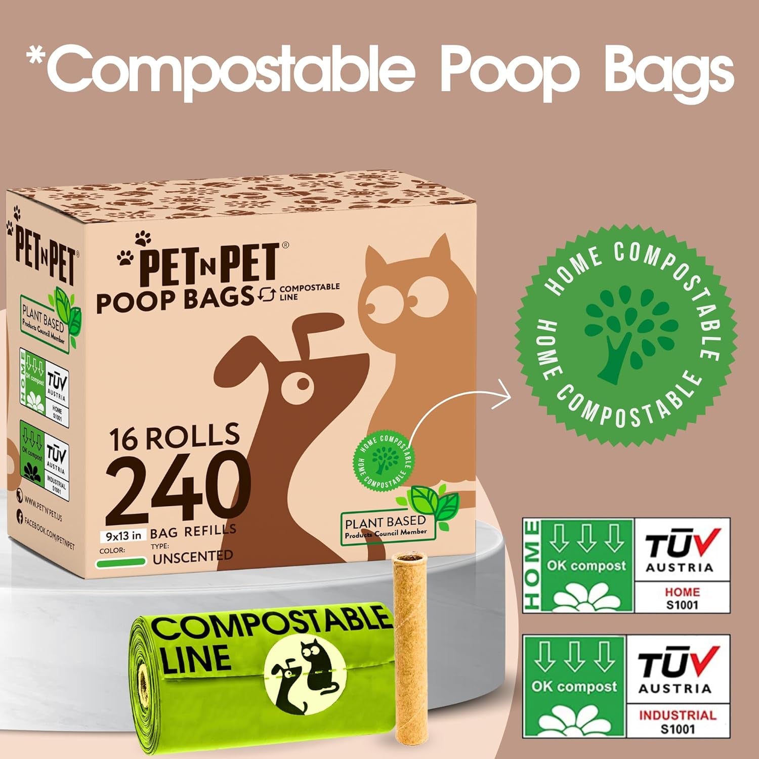 Eco-Friendly Dog Poop Bags - 240 Count, Thick & Leak-Proof Rolls for Easy Cleanup