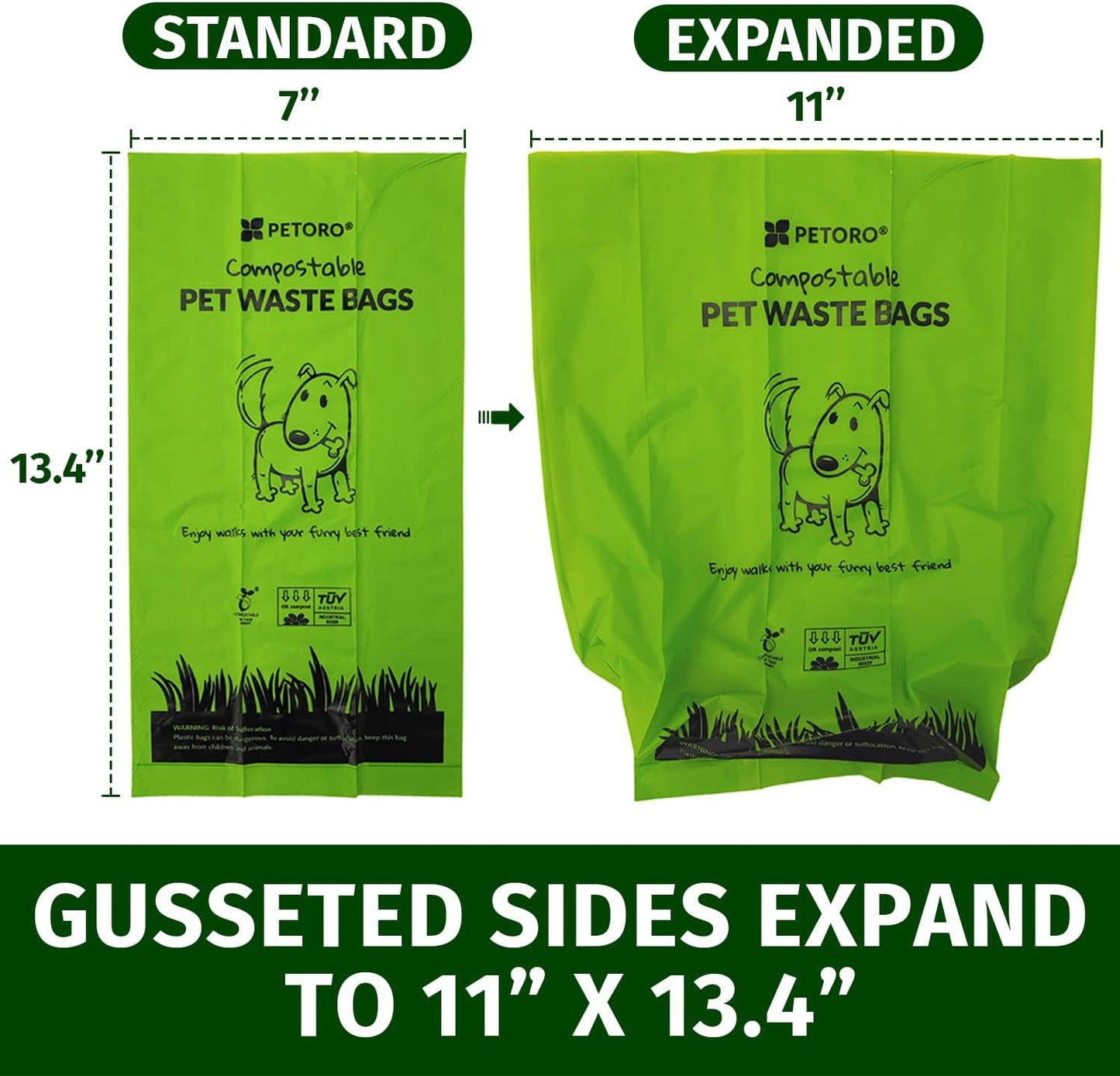 Eco-Friendly Compostable Dog Poop Bags - 60 Count, Extra Large, Durable & Leak Proof, BPI Approved, Unscented, Corn Based