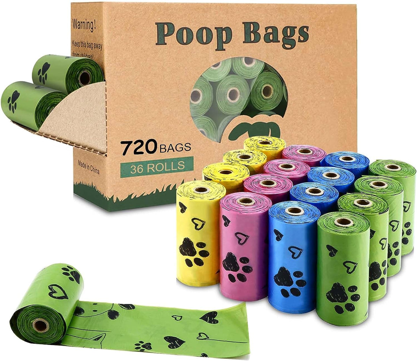 Eco-Friendly Biodegradable Dog Poop Bags - 720 Extra Thick, Leak-Proof Waste Bags with Dispenser in 4 Vibrant Colors (Green, Blue, Yellow, Pink) - Scented for Freshness