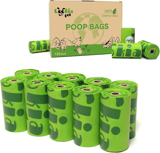 Eco-Friendly Biodegradable Dog Poop Bags - 120 Count Compostable & ASTM D6400 Certified, Made from Vegetable Corn Starch