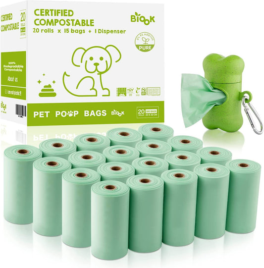 Eco-Friendly Biodegradable Dog Waste Bags - 300 Count, Certified Compostable, Easy Detach, 180-Day Decomposition, 9x13 Inch Size